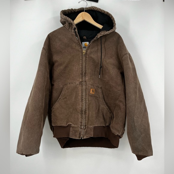 Vintage Carhartt J130 CHT Brown Full Zip Hooded Utility Jacket